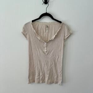 Y2k henley cream cotton ribbed